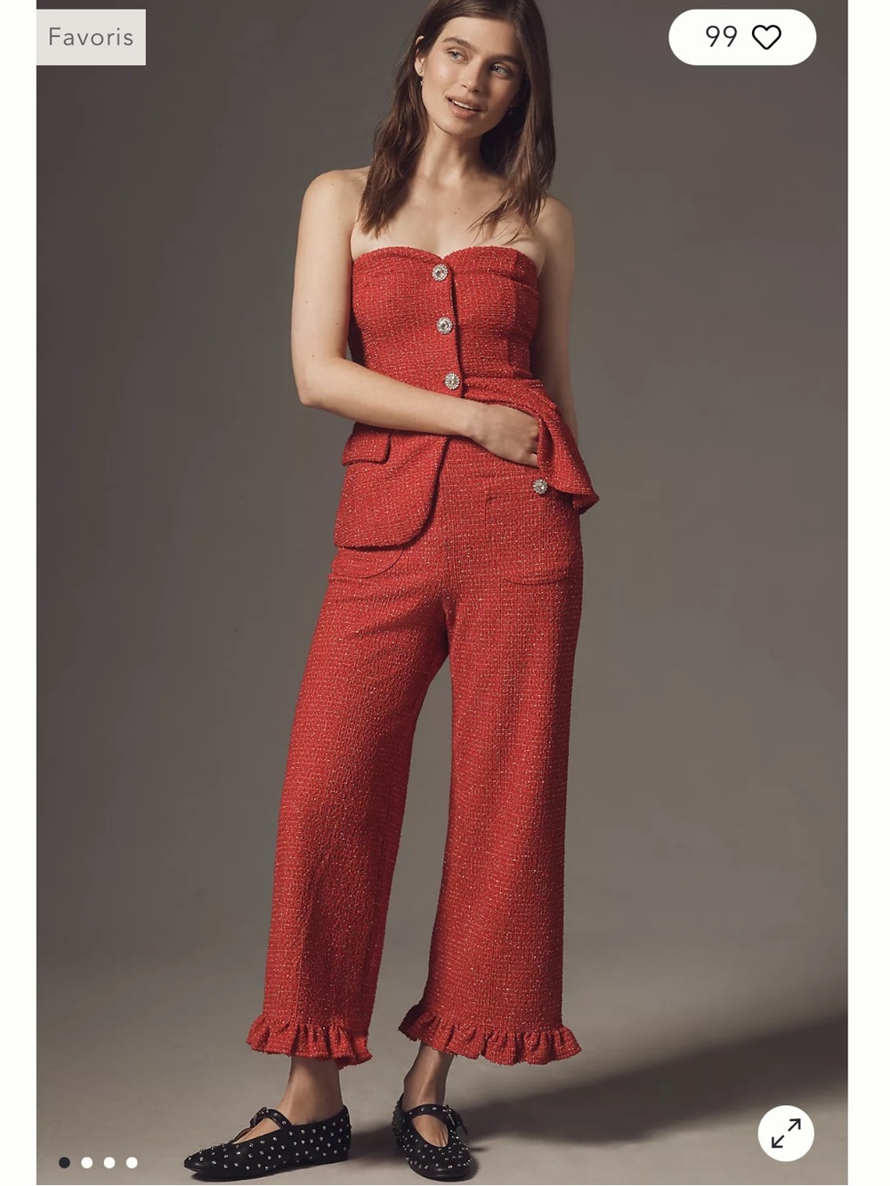 Maeve Colette Tweed Ruffle-Hem Cropped Pants